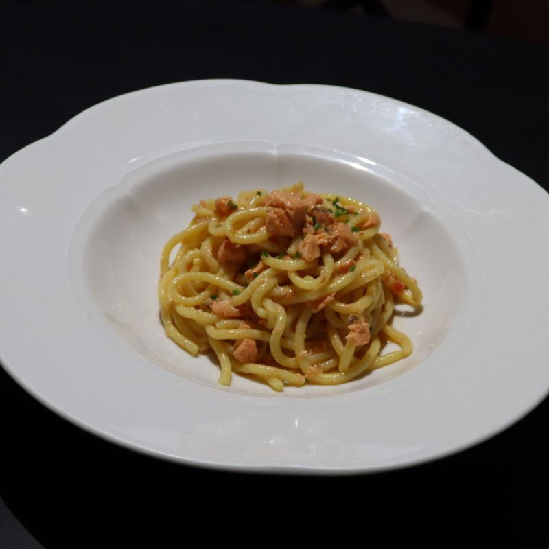 Bigoli with trout with the smell of Lugana wine